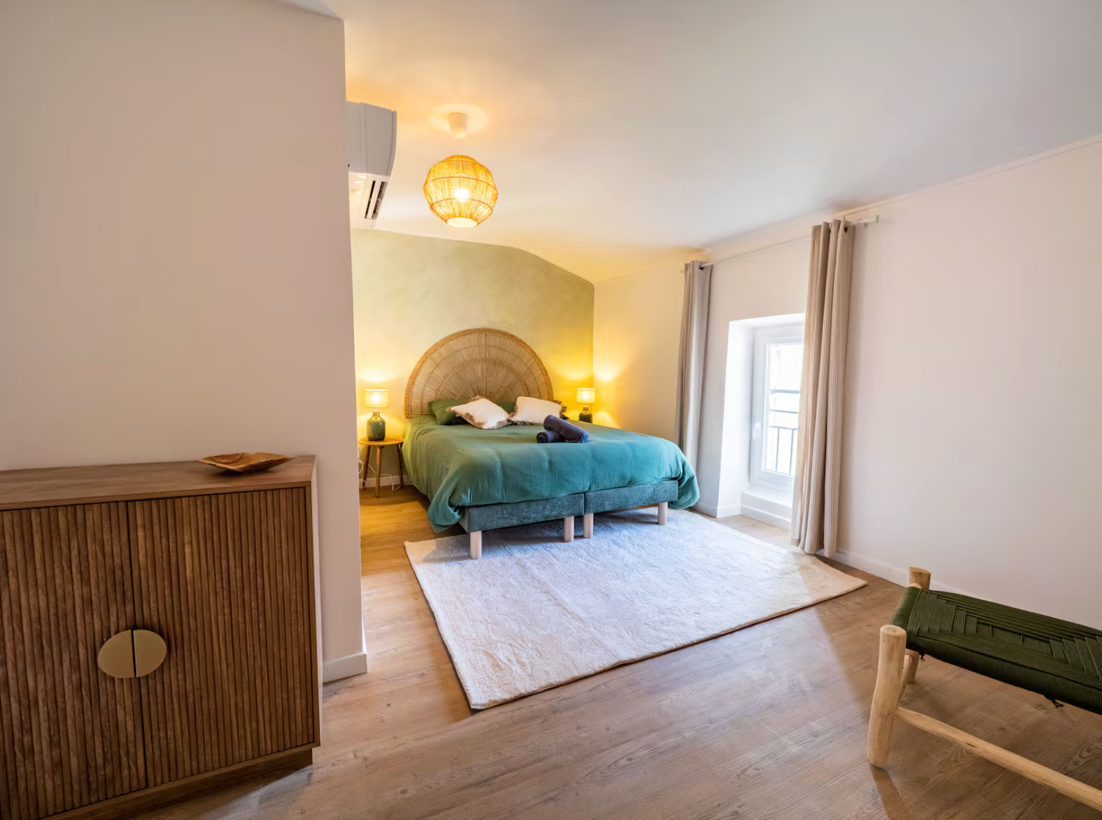 Chambre lit double verte